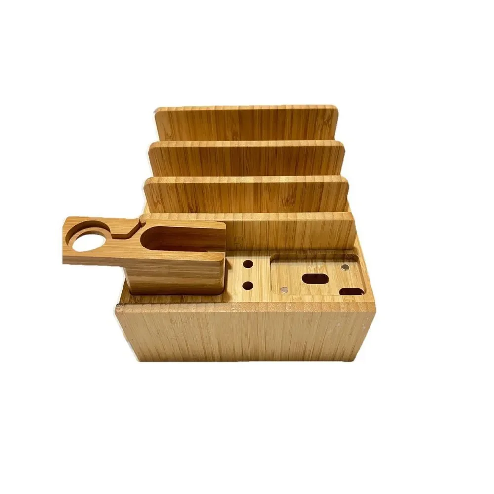 Bamboo Desk Organizer Charging Station Phone Tablet Mail Holder Wood